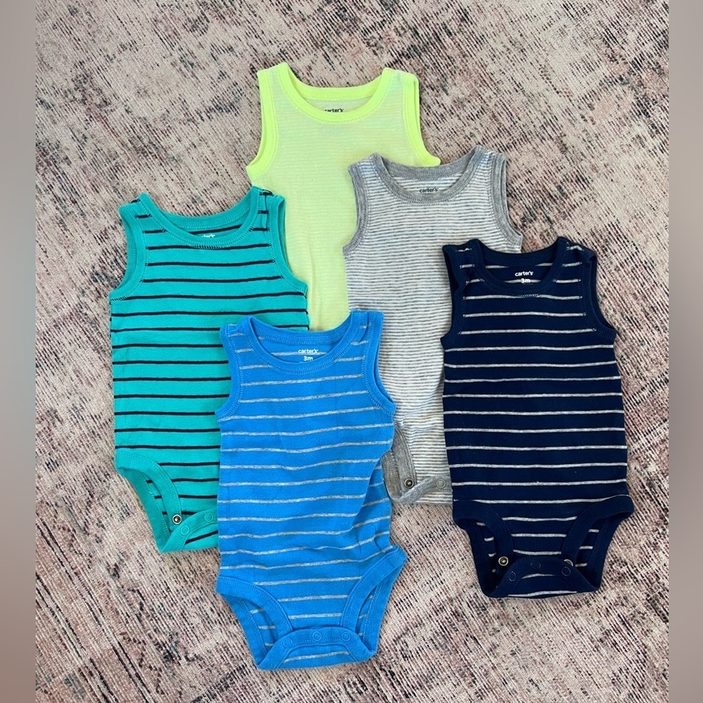 Carter's Blue and Green Bodysuits Set Sleeveless One Pieces